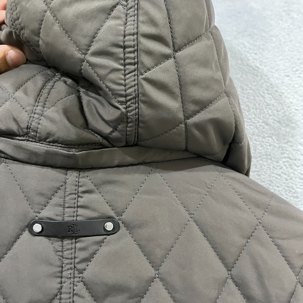 Lauren Ralph Lauren Jacket Womens Large Gray Brown Quilted Snap Lightweight Poly - Picture 9 of 15